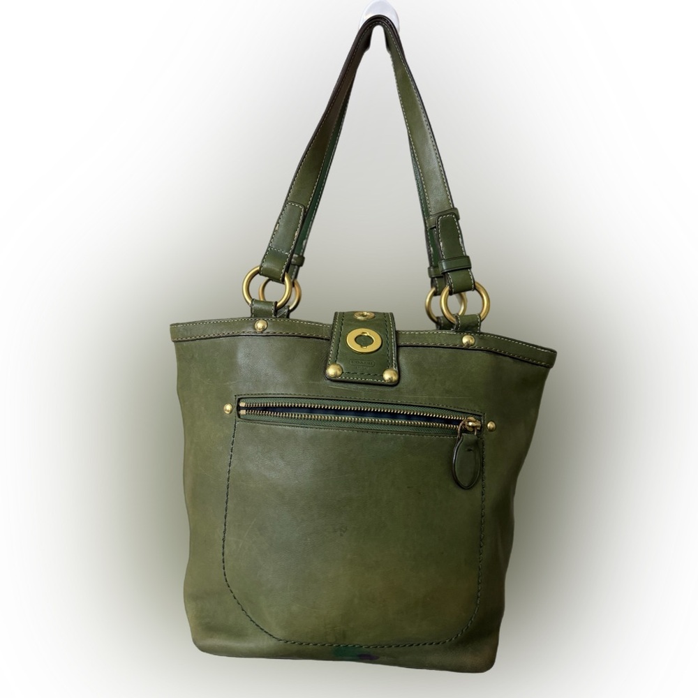 Coach Lily Legacy Turnlock Green Leather Tote Handbag - Picture 2 of 14